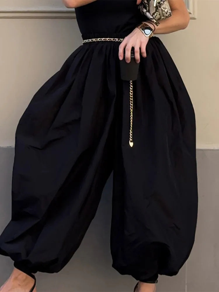 Solid  Pleated Lantern Pants