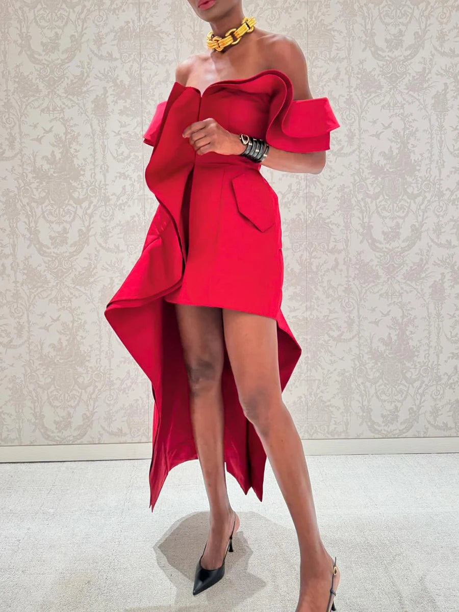 Solid Slimming Spliced Ruffles Folds Temperament Dress