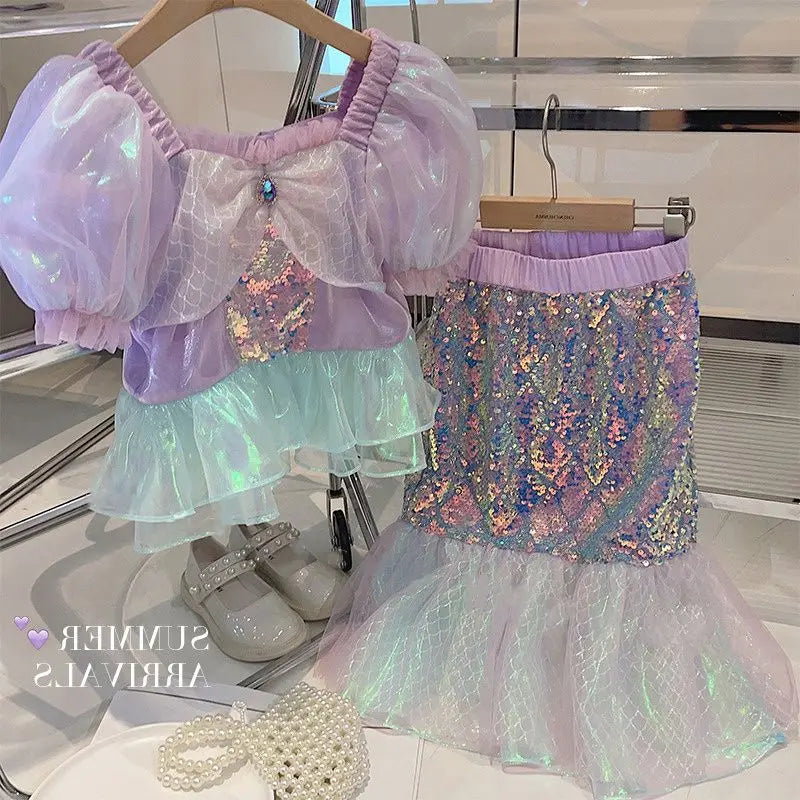 Girl Mermaid Set Summer Fashionable Childrens Bubble Sleeve
