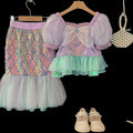Girl Mermaid Set Summer Fashionable Childrens Bubble Sleeve